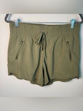 All In Motion Running Shorts Size M — Olive Green Zip Pocket Liner Shorts